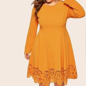 SHEIN Mustard Lasercut scallop sleev dress